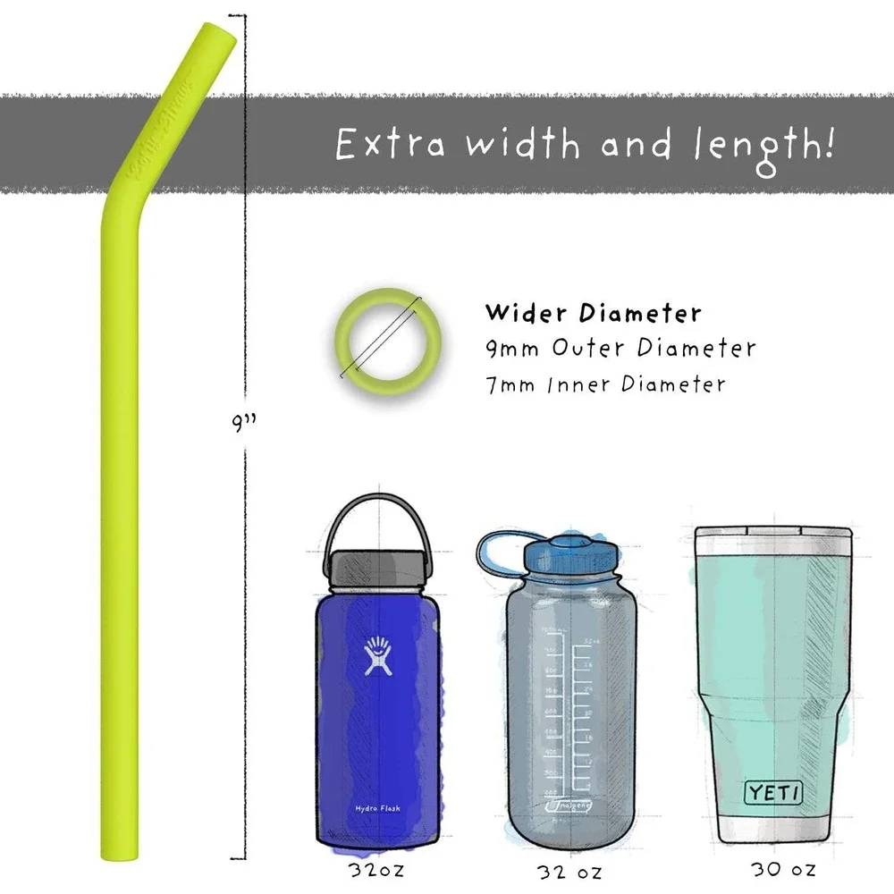 Softy Straws Silicone Reusable Straws Set 9 Inch Multicolor NEW Wide Curved 5pc